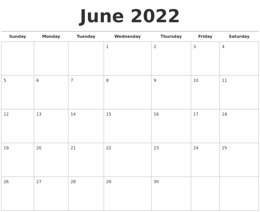 June 2022 Calendars Free