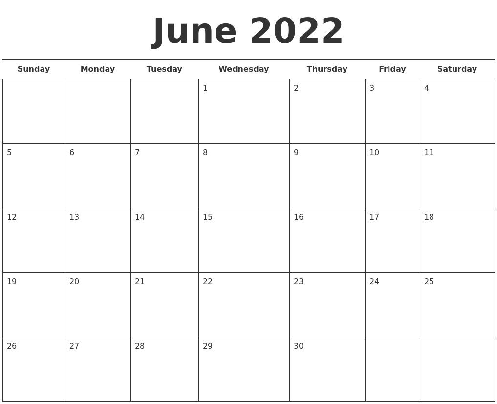 June 2022 Free Calendar Template