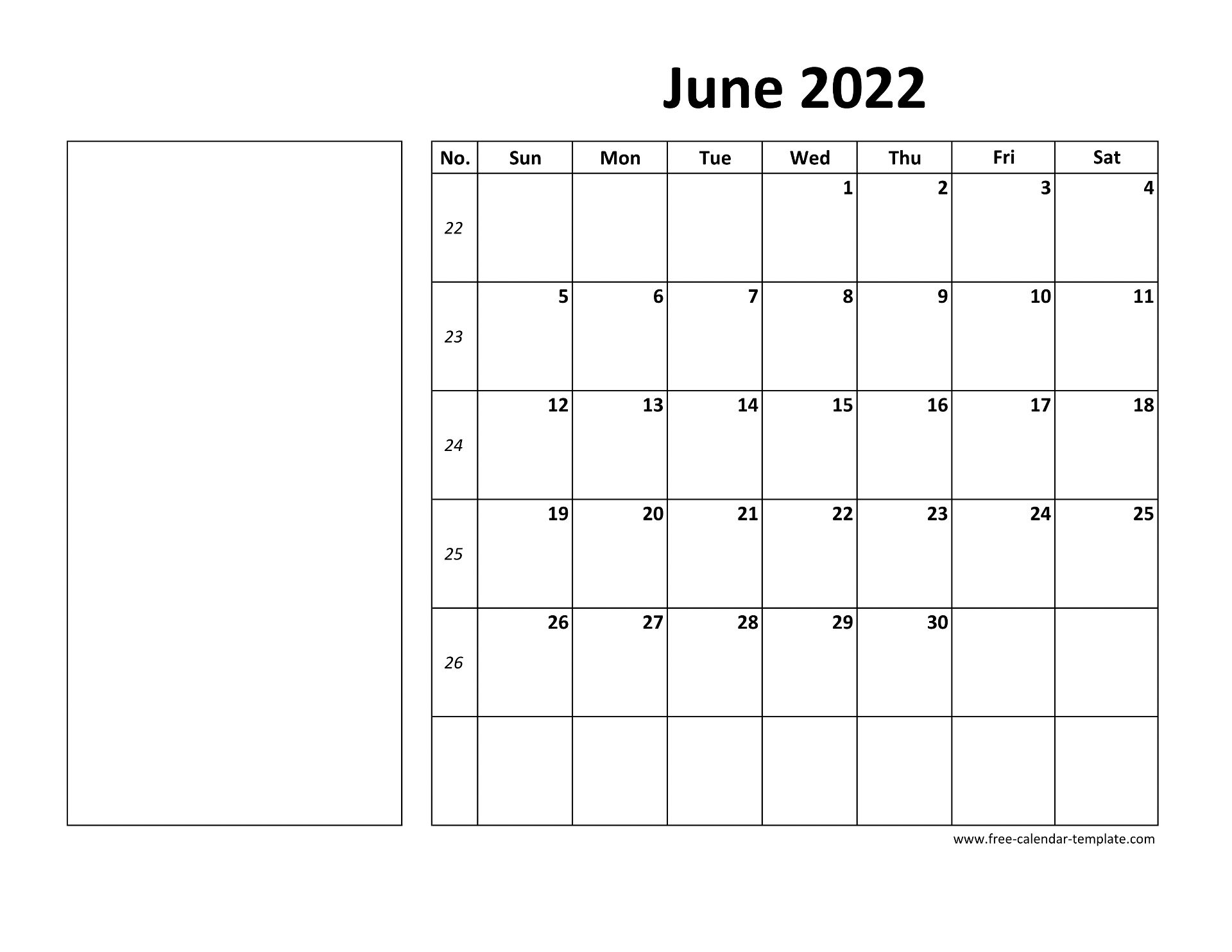 June 2022 Free Calendar Tempplate | Free-Calendar-Template