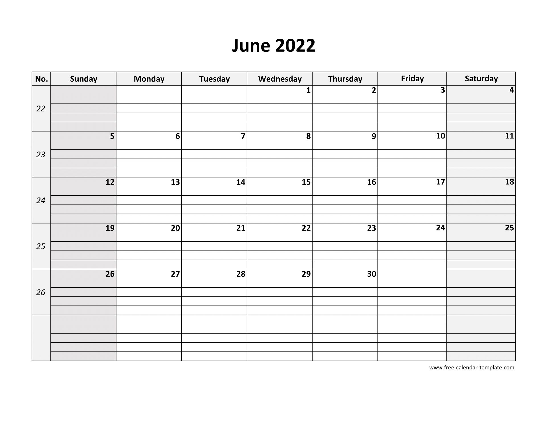 June 2022 Free Calendar Tempplate | Free-Calendar-Template