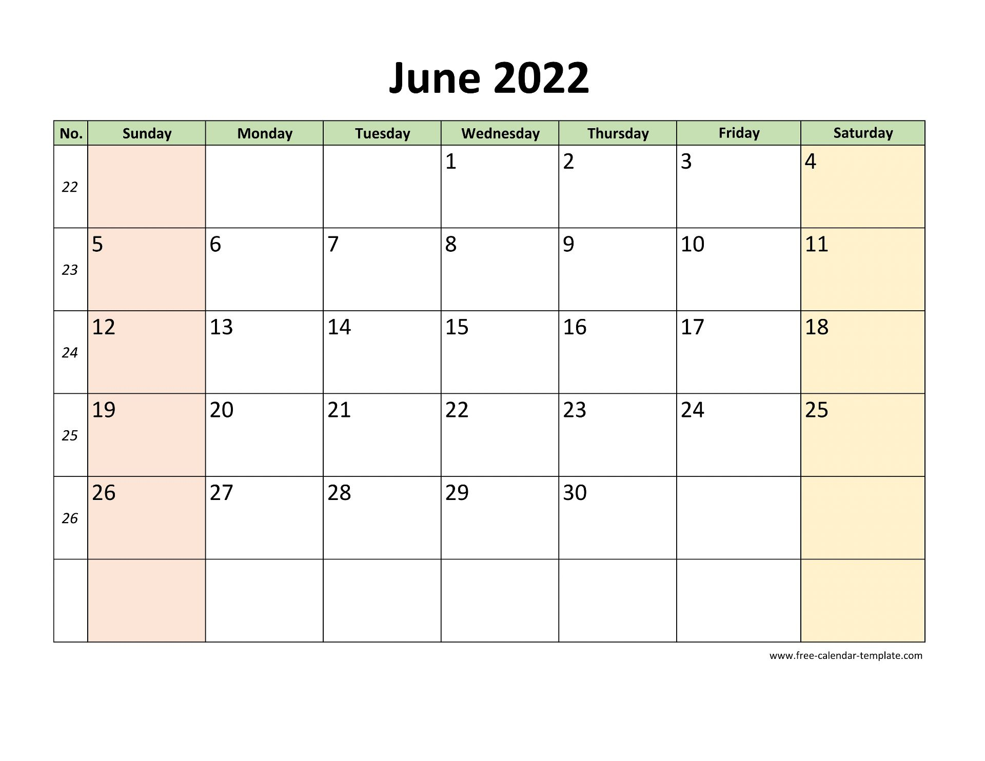 June 2022 Free Calendar Tempplate | Free-Calendar-Template