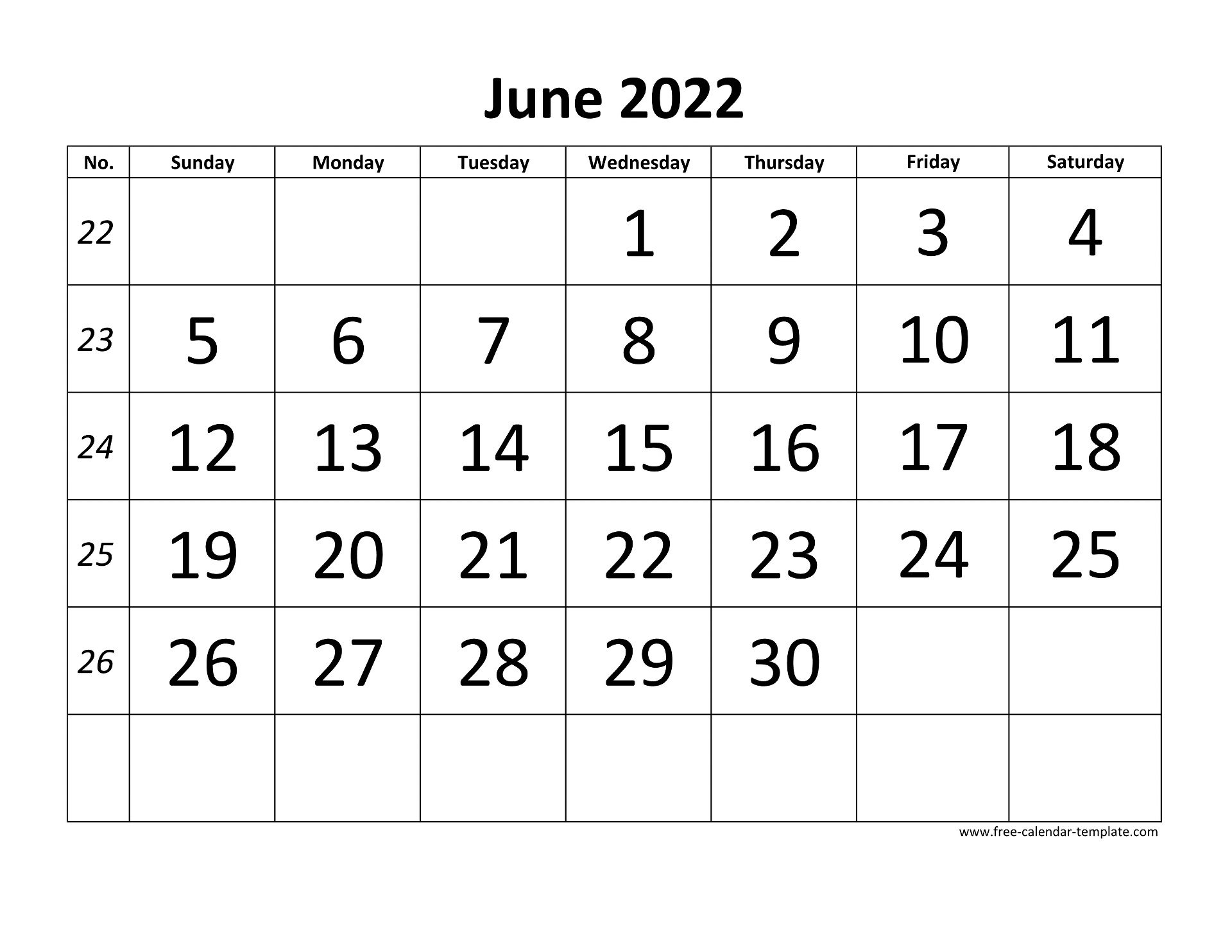 June 2022 Free Calendar Tempplate | Free-Calendar-Template