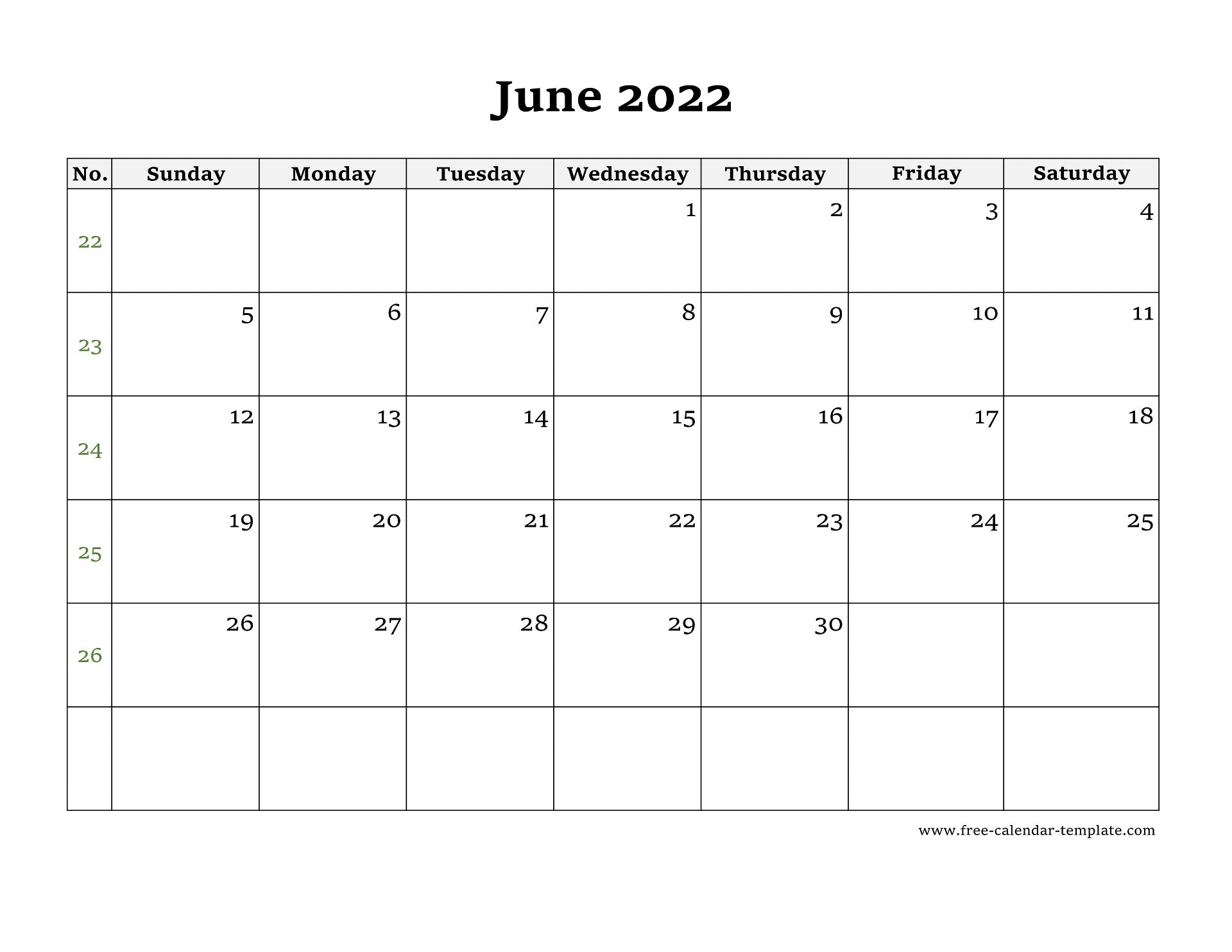 June 2022 Free Calendar Tempplate | Free-Calendar-Template