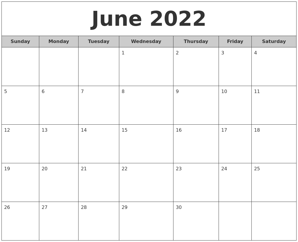 June 2022 Free Monthly Calendar