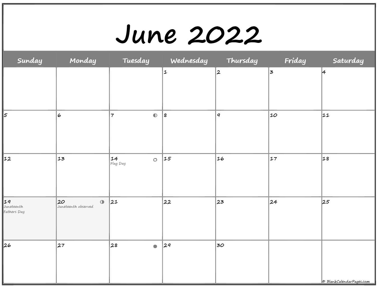 June 2022 Lunar Calendar | Moon Phase Calendar