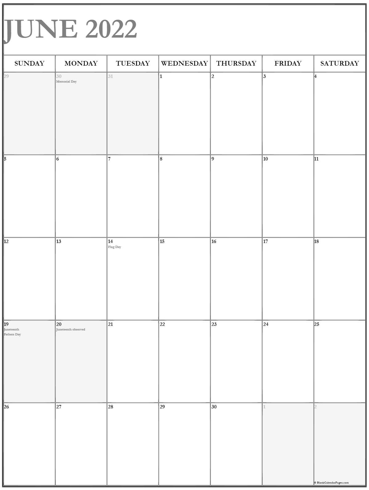 June 2022 Vertical Calendar | Portrait