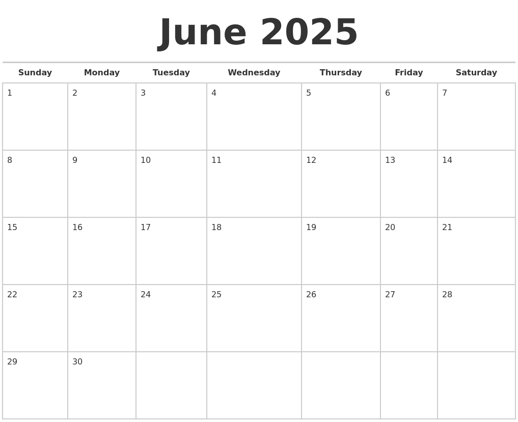 June 2025 Calendars Free