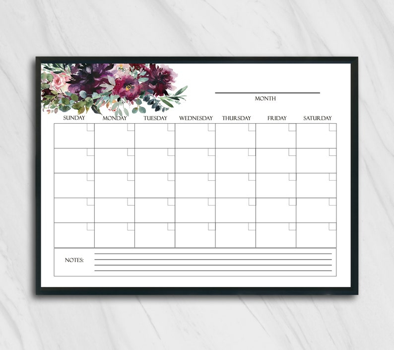Large Blank Wall Calendar 2019 / Horizontal Printable