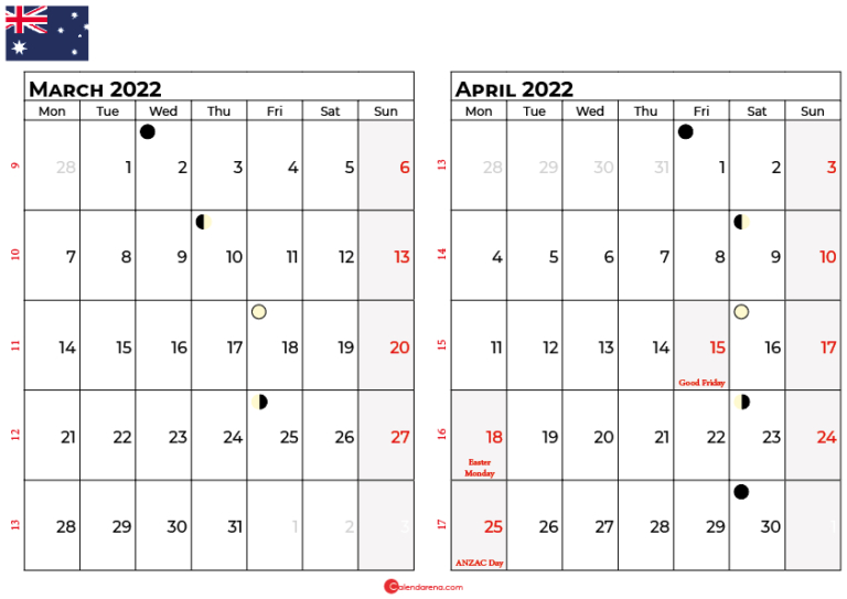 March 2022 Calendar Australia With Holidays