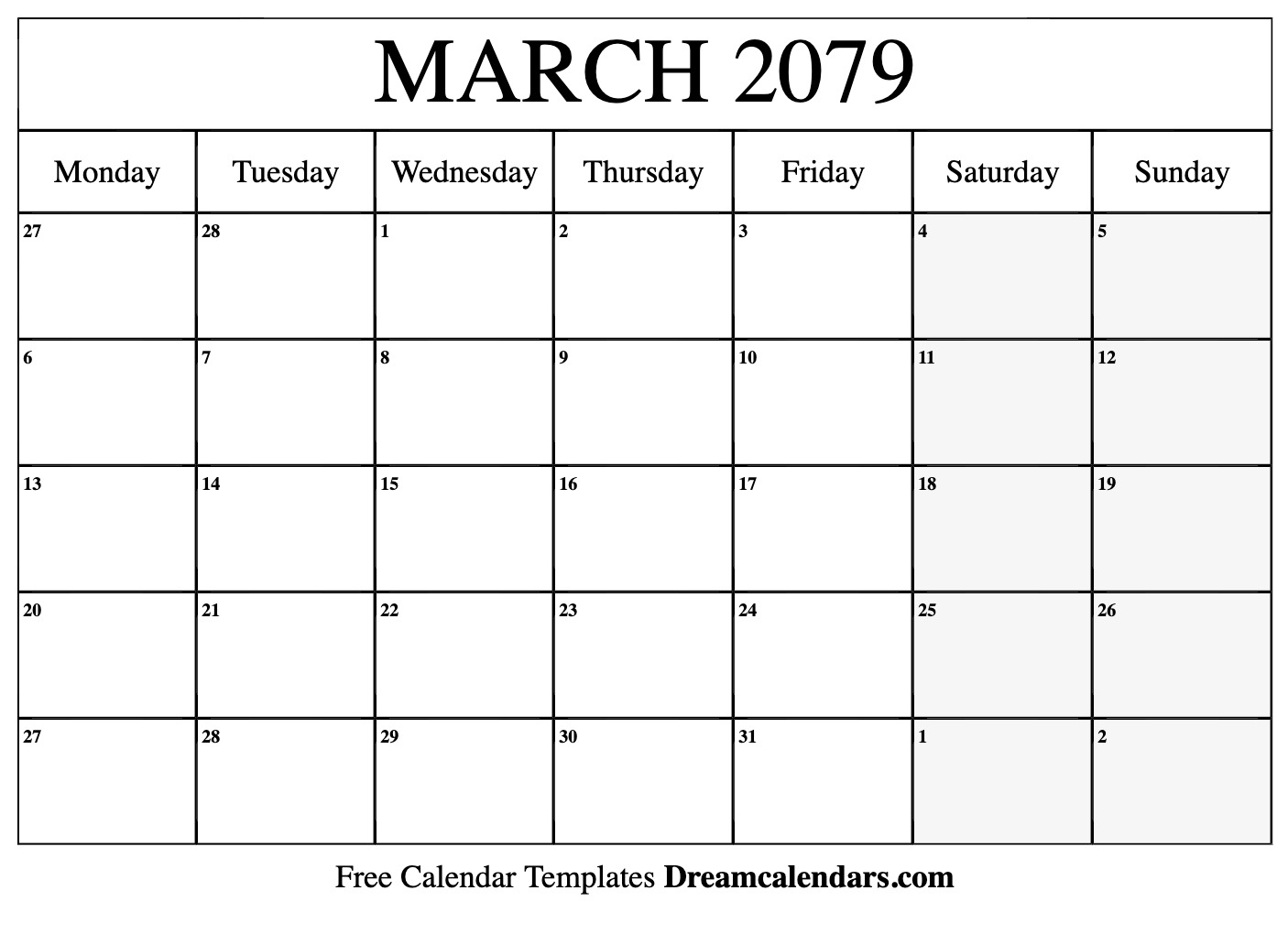 March 2079 Calendar | Free Blank Printable Templates
