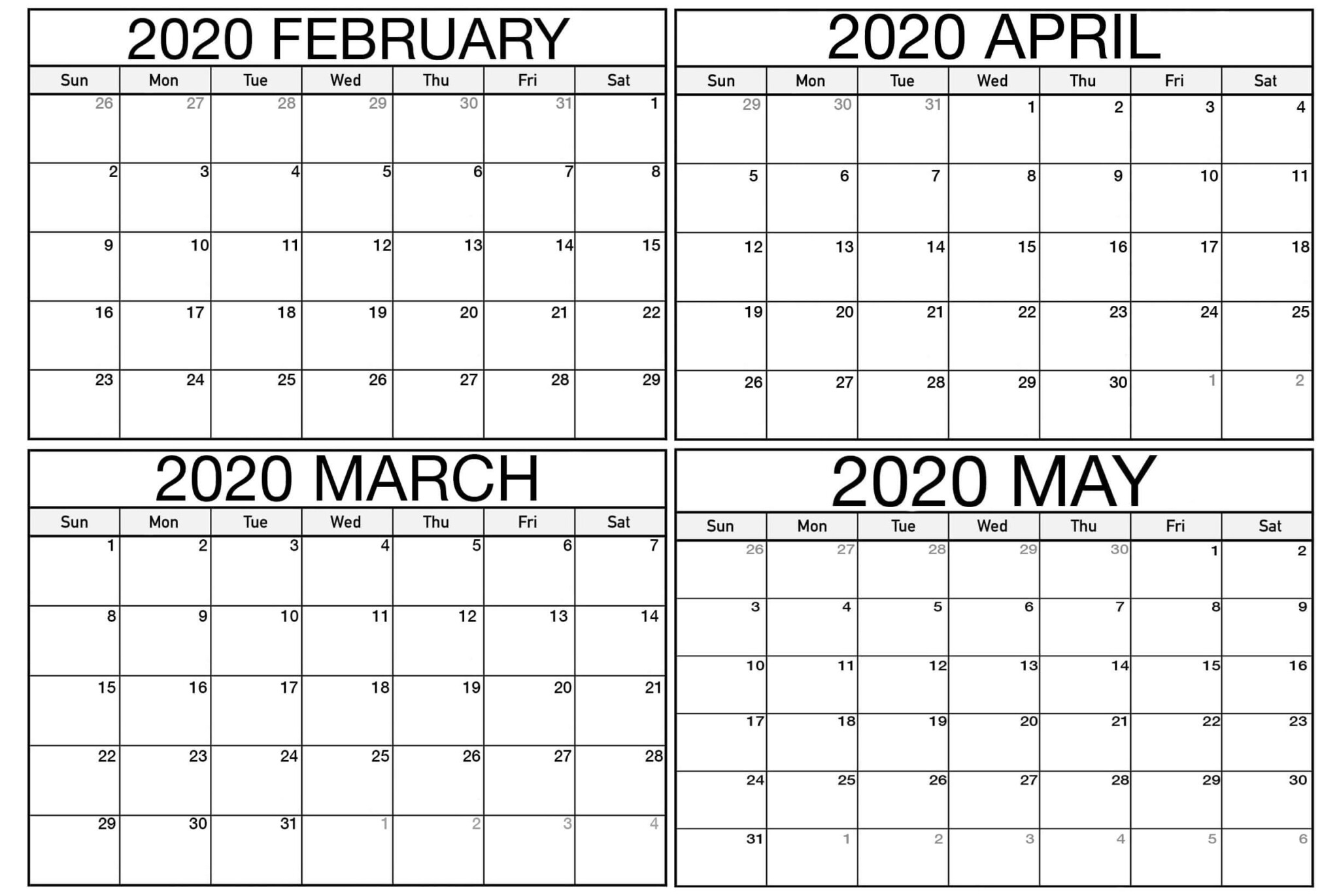 March April May 2020 Calendar Printable 3 Months | 2022