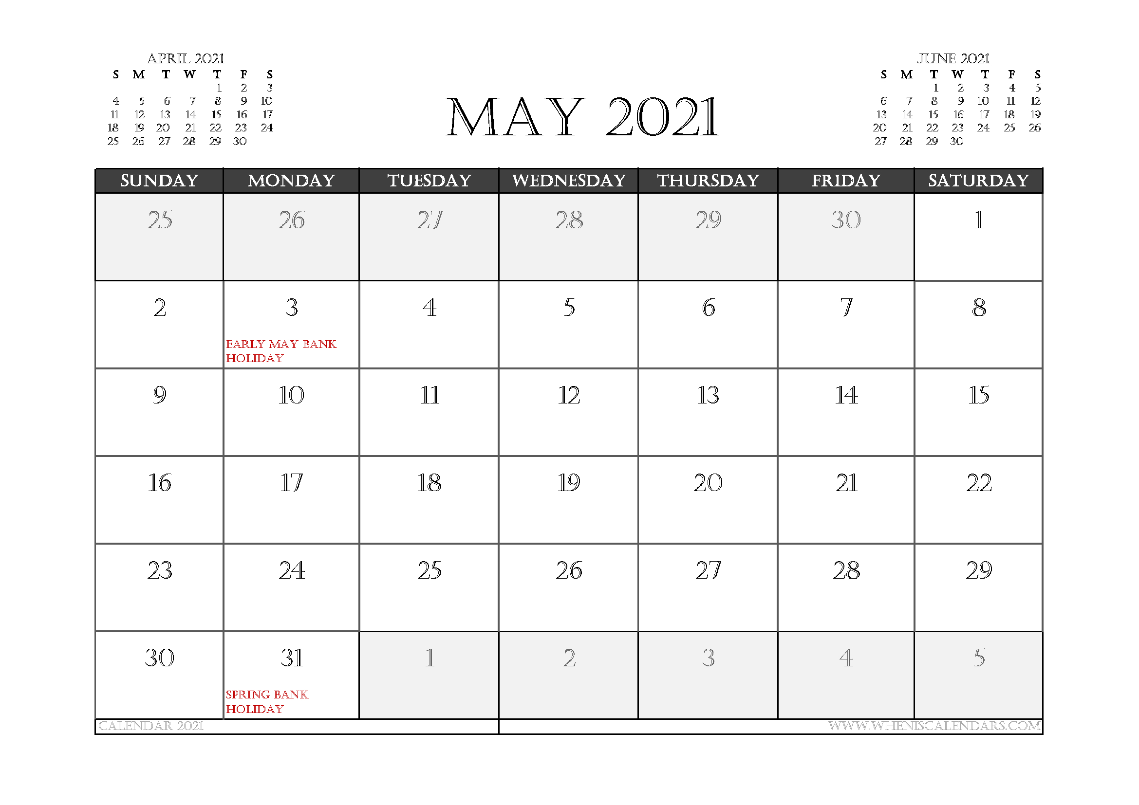 May 2021 Calendar Uk Printable