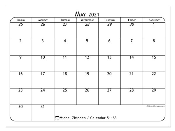 May 2021 Calendars &quot;Sunday - Saturday&quot; - Michel Zbinden En