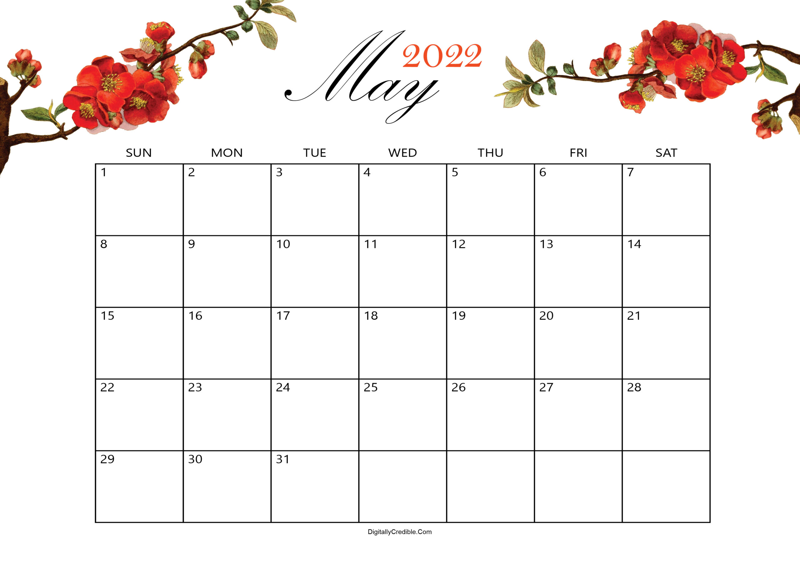 May 2022 Calendar Cute &amp; Floral Templates