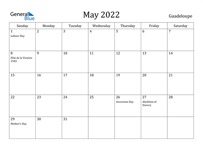May 2022 Calendar - Guadeloupe
