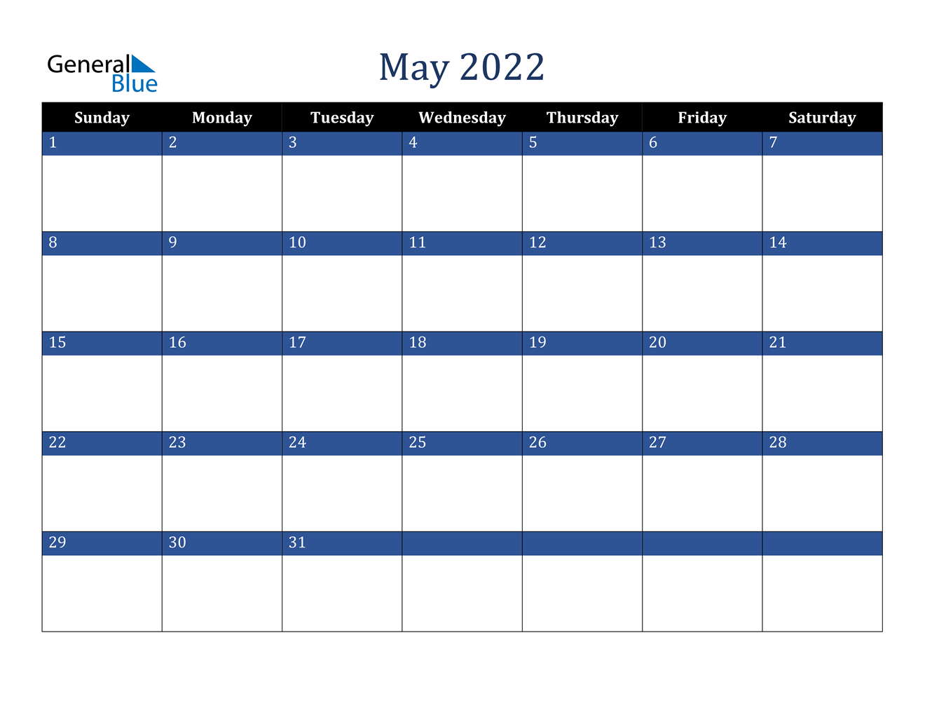 May 2022 Calendar - Pdf Word Excel