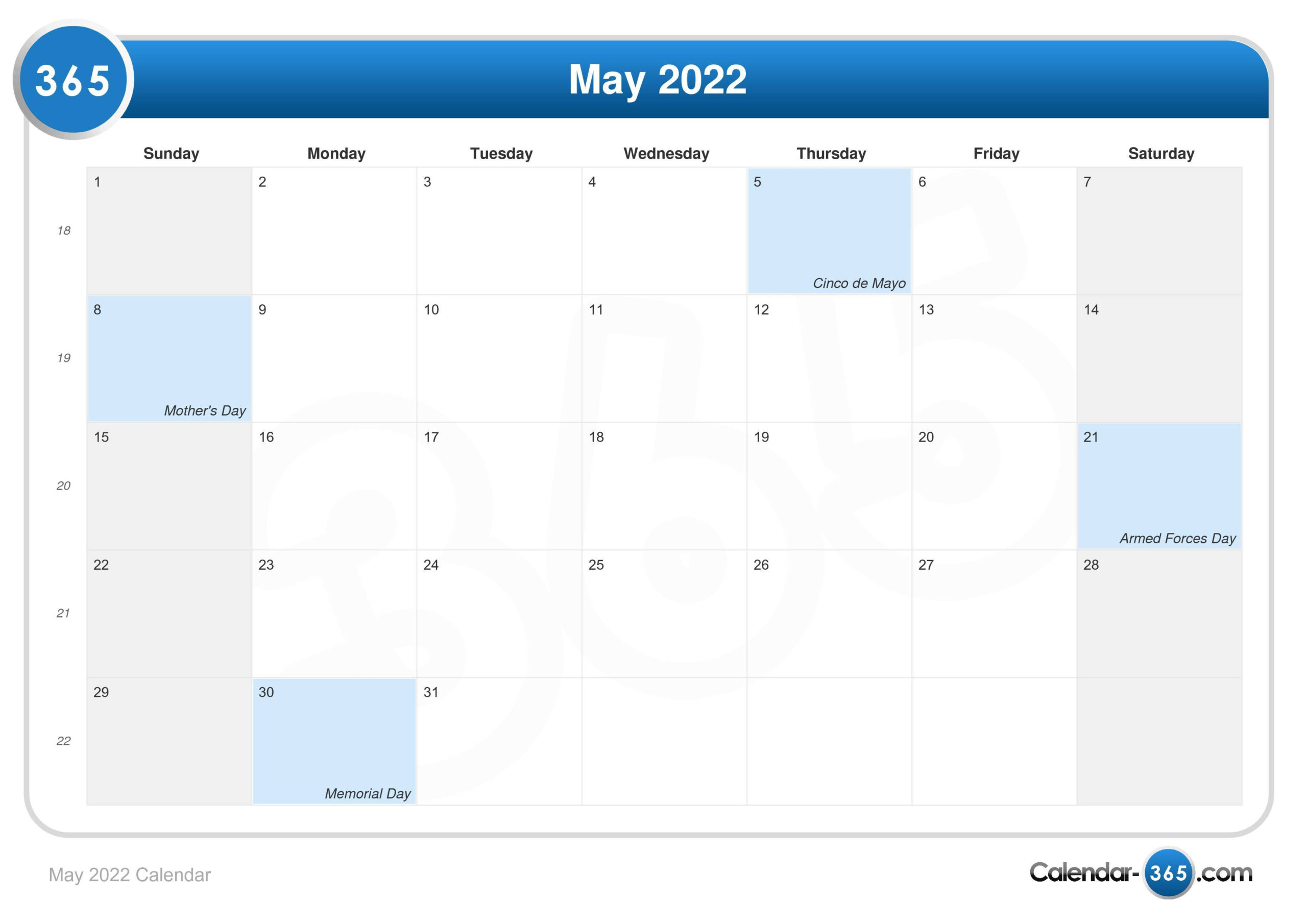 May 2022 Calendar