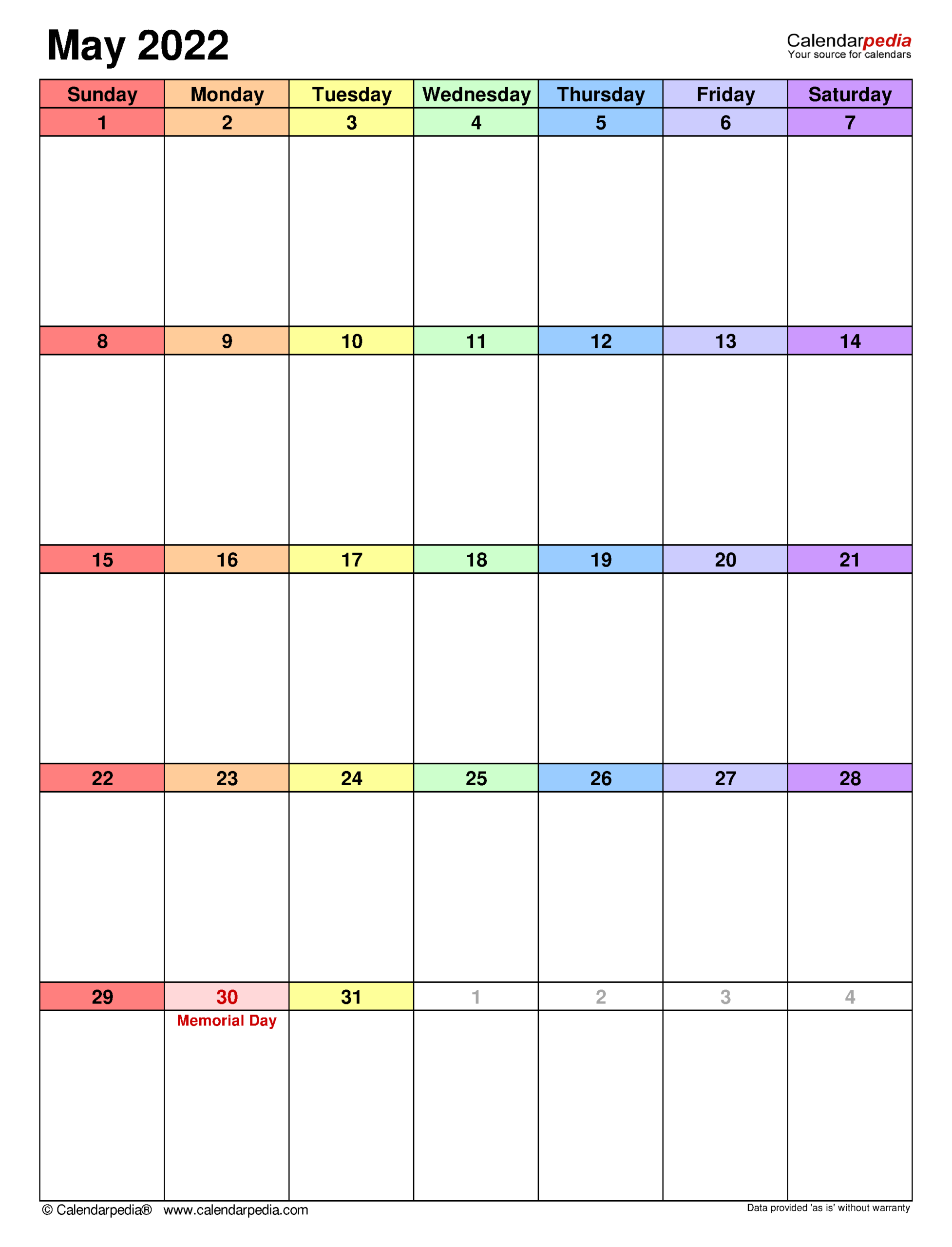 May 2022 Calendar | Templates For Word, Excel And Pdf