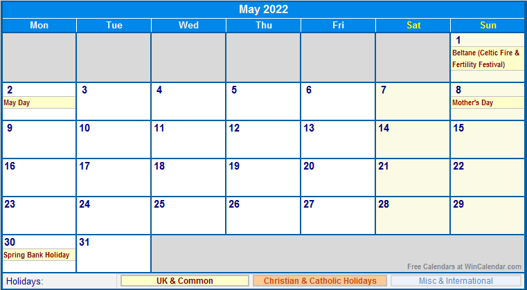 May 2022 Calendar Uk | Printable Calendars 2021