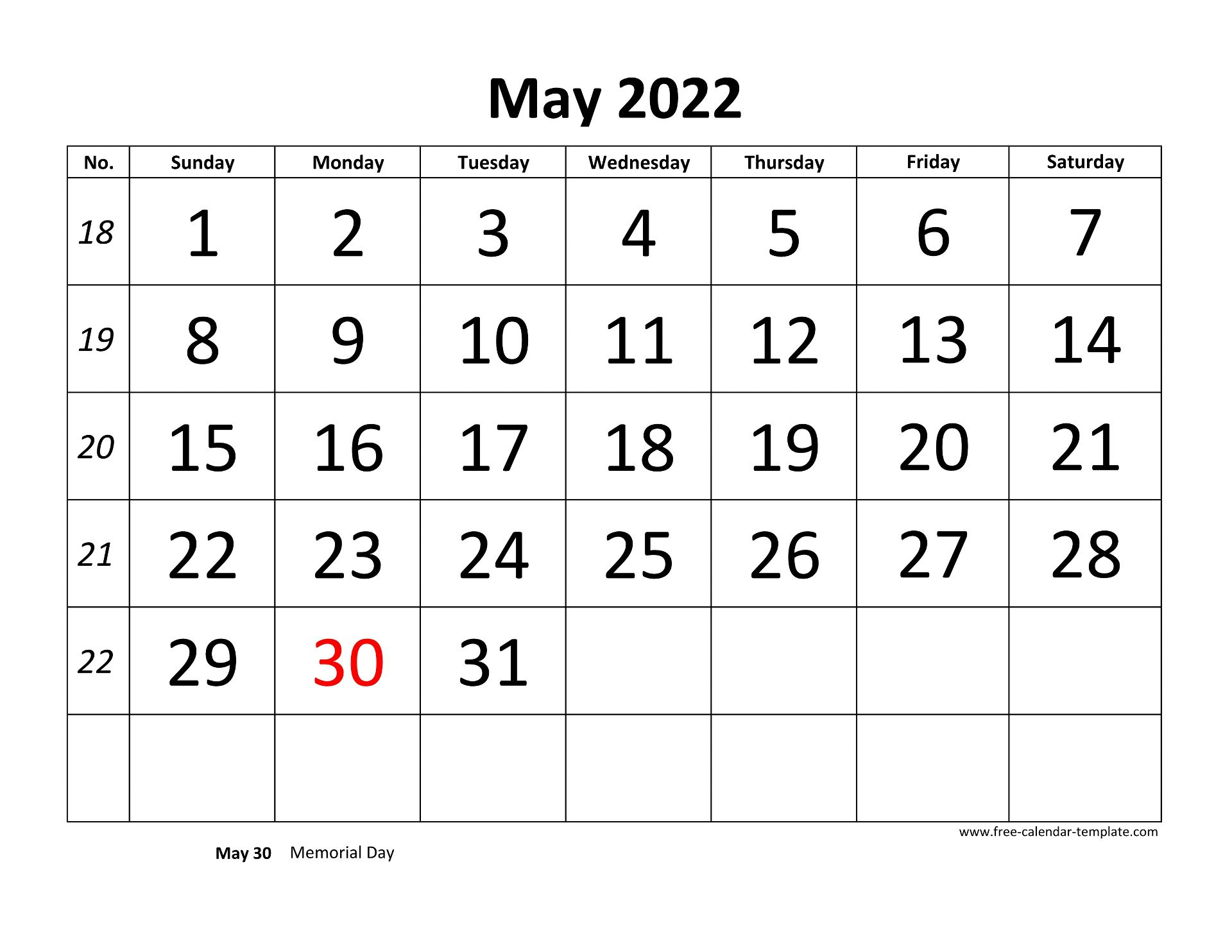 May 2022 Free Calendar Tempplate | Free-Calendar-Template