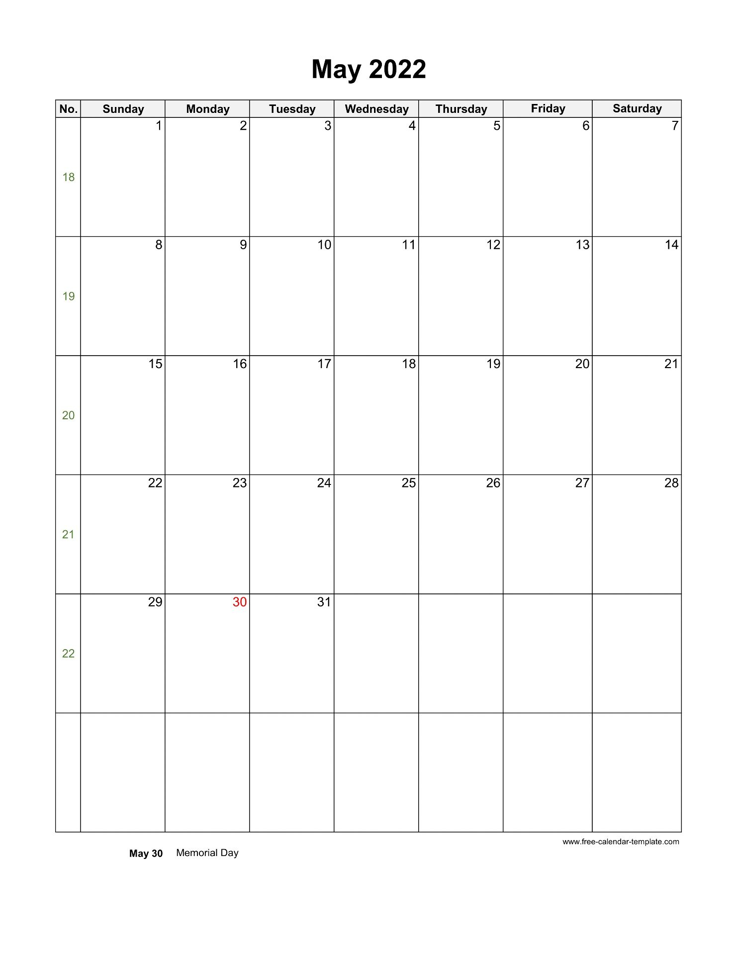 May 2022 Free Calendar Tempplate | Free-Calendar-Template