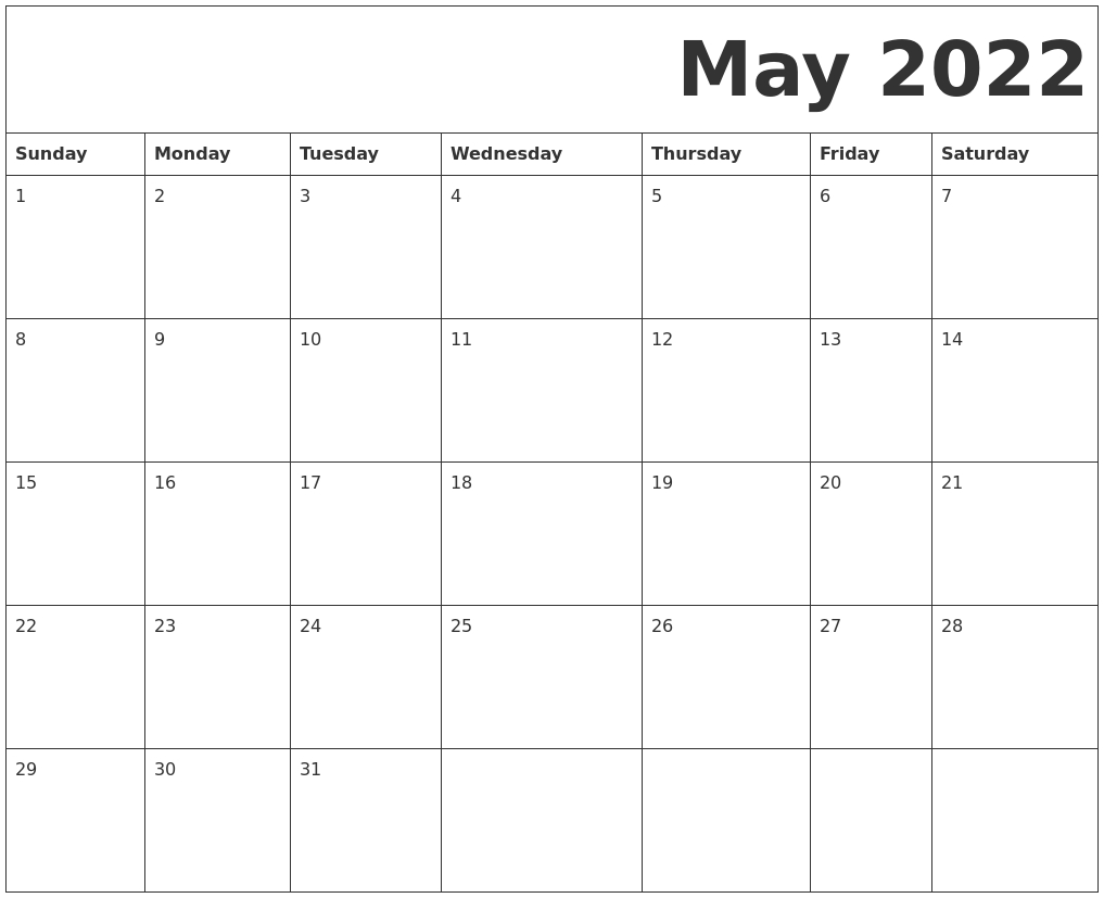 May 2022 Free Printable Calendar