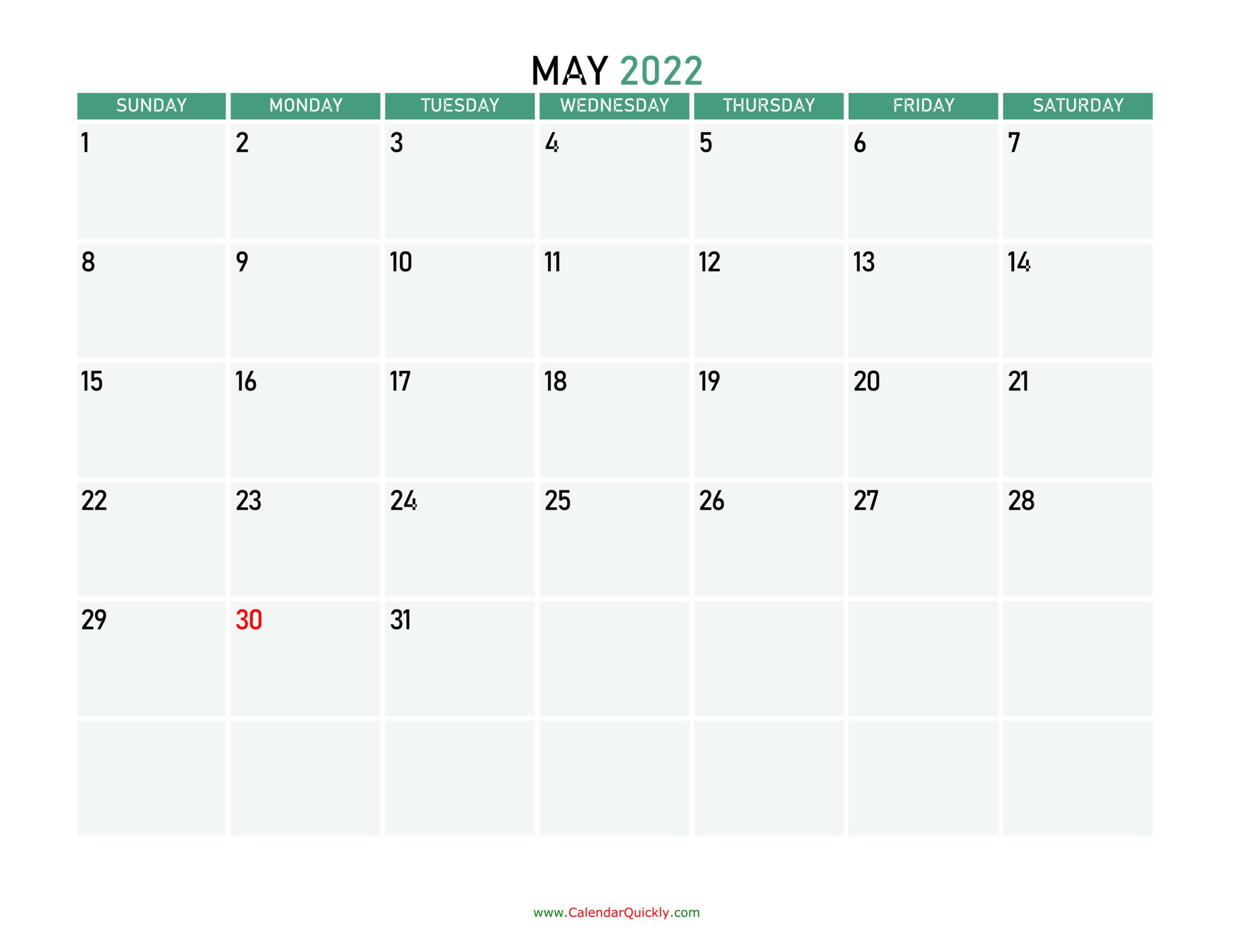 May 2022 Printable Calendar | Calendar Quickly