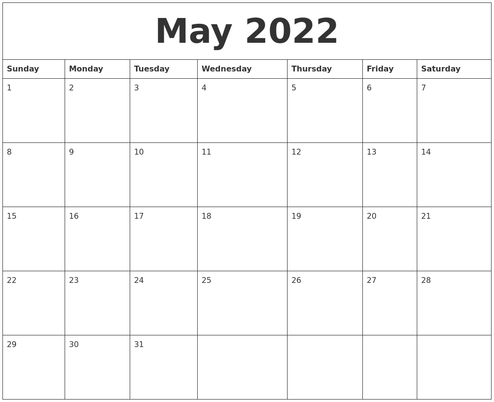 May 2022 Printable Calendar Pages