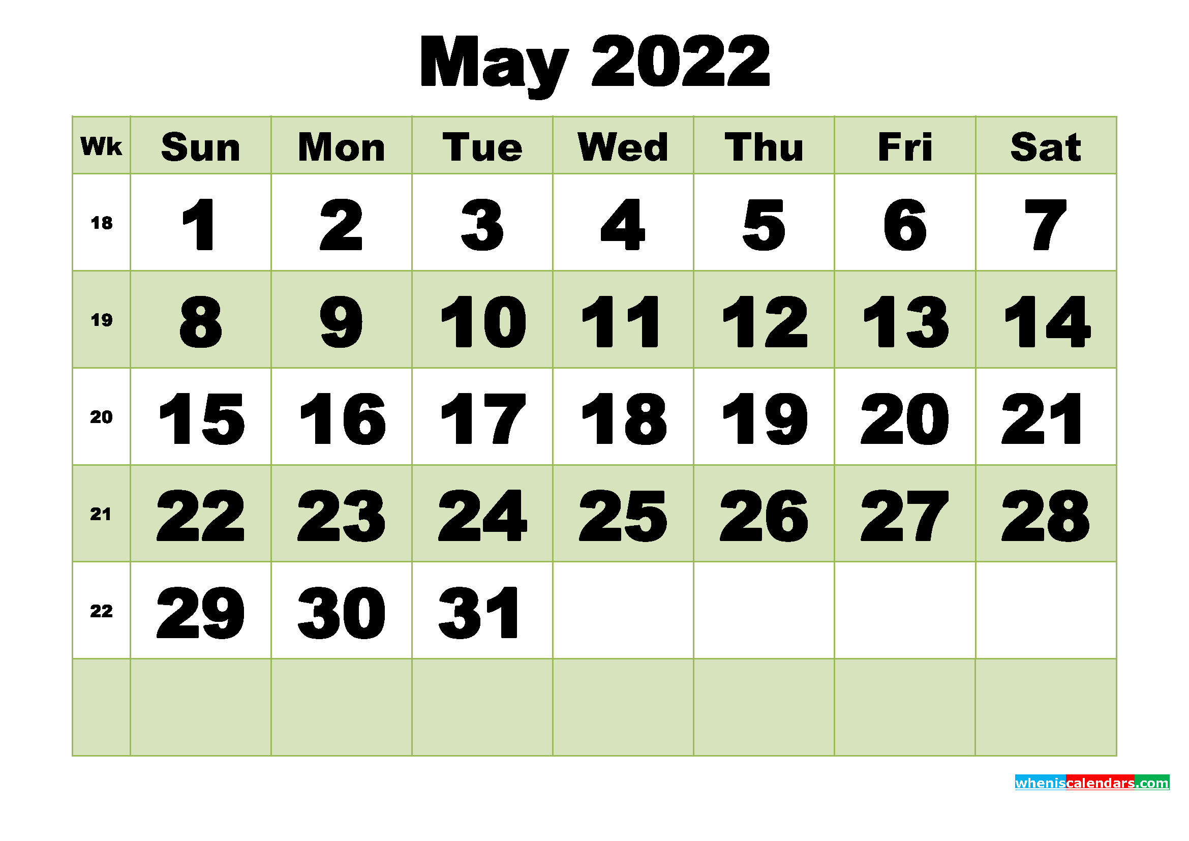 May 2022 Printable Calendar Template - Free Printable 2020