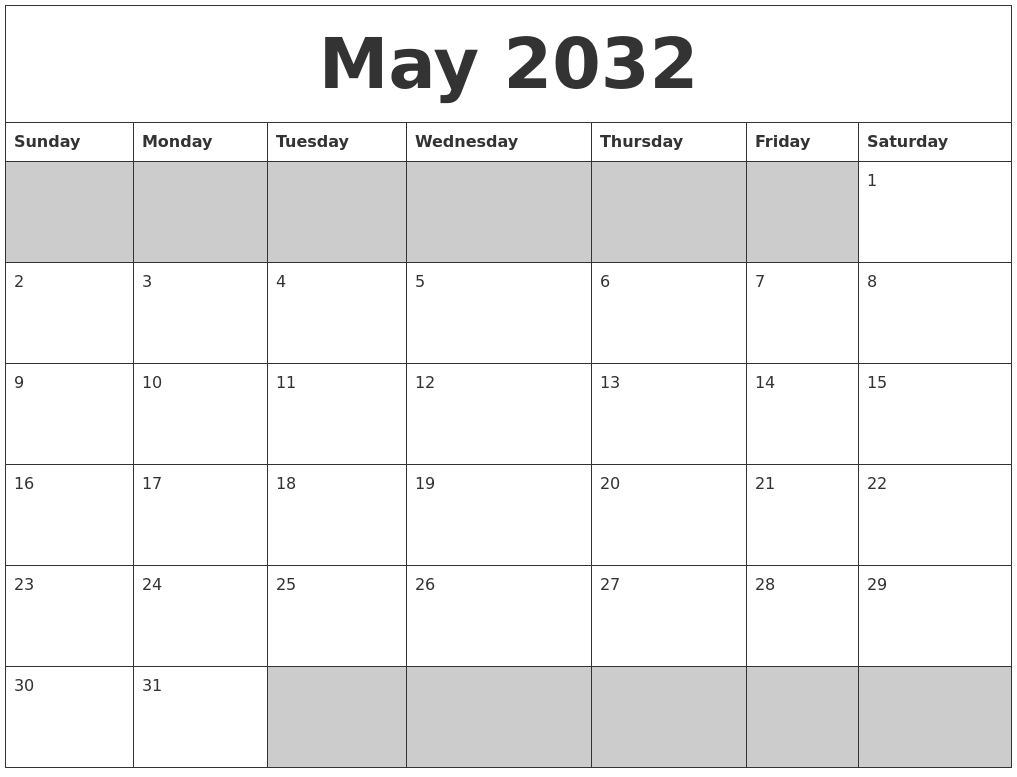 May 2032 Blank Printable Calendar