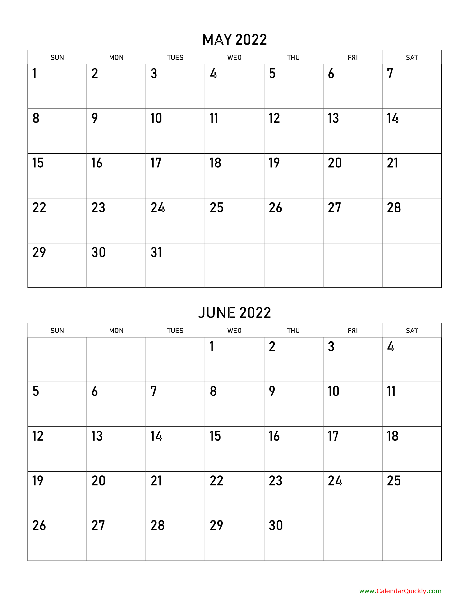 May And June 2022 Calendar | Calendar Quickly