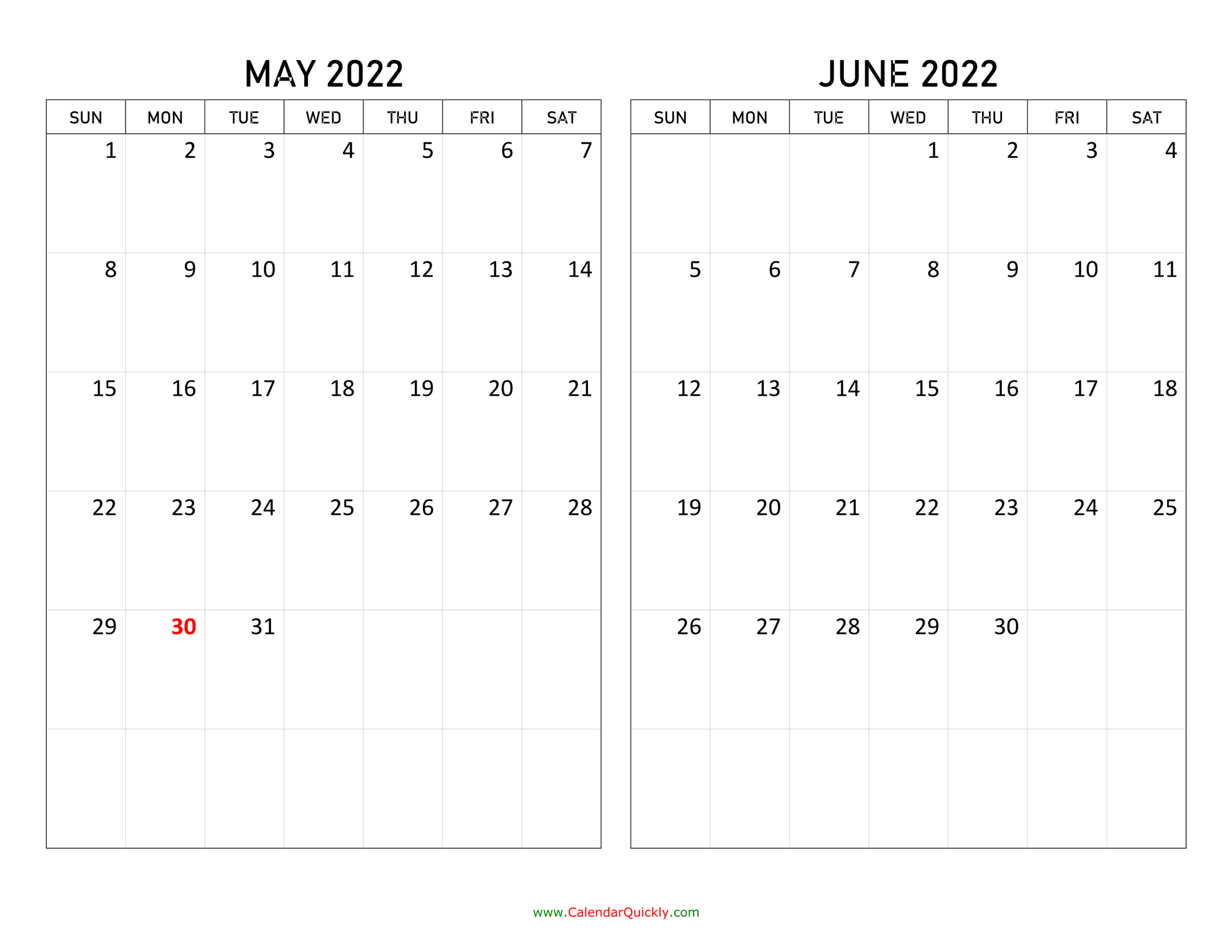 May And June 2022 Calendar | Calendar Quickly