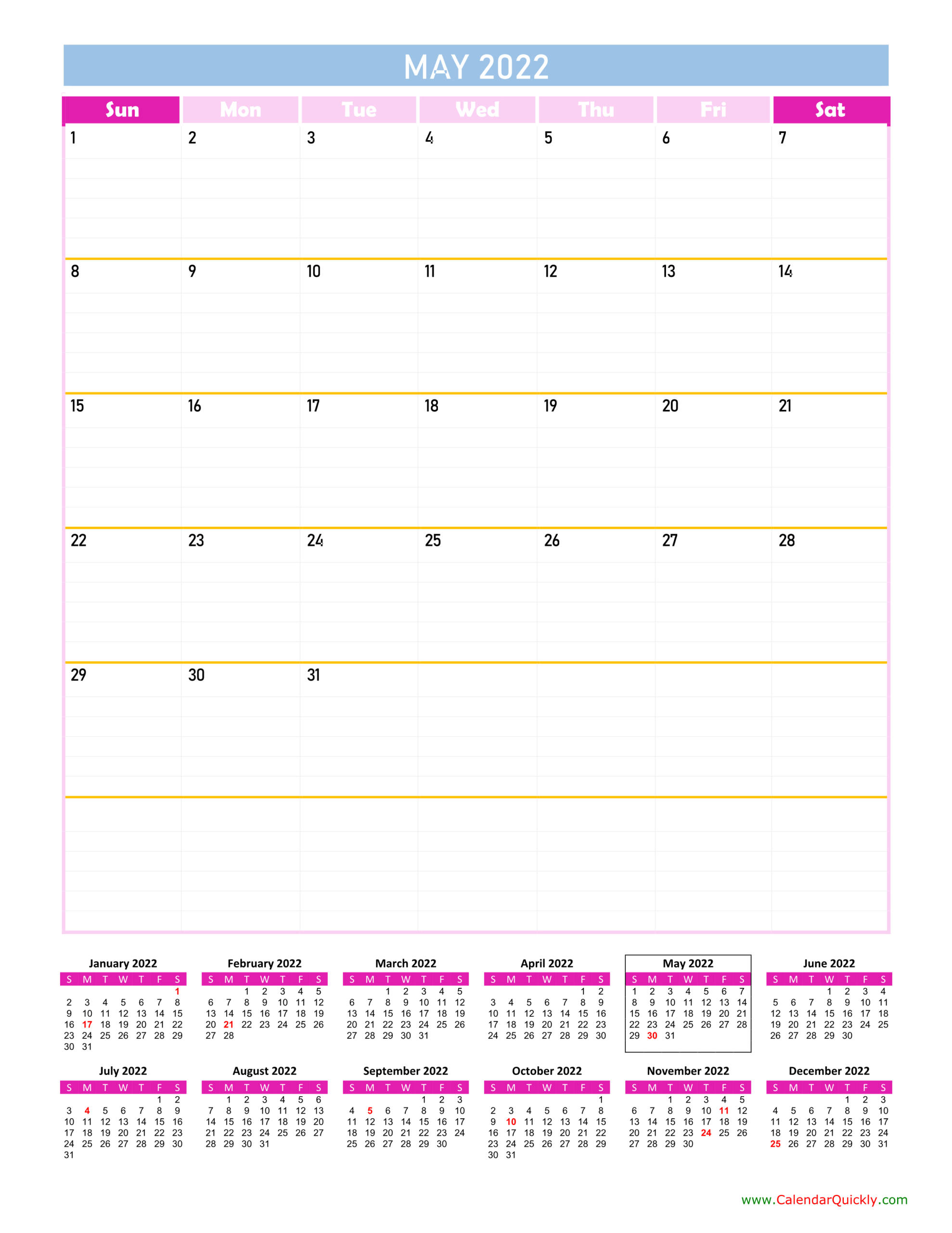 May Calendar 2022 Vertical | Calendar Quickly