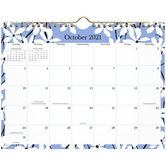 Mead 2022 Simplicity Blue Floral Monthly Wall Calendar