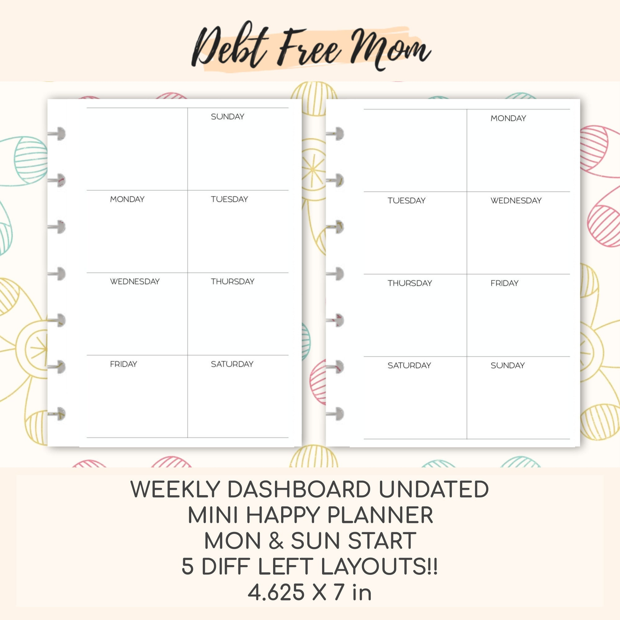 Mini Happy Planner Weekly Dashboard Undated Printable