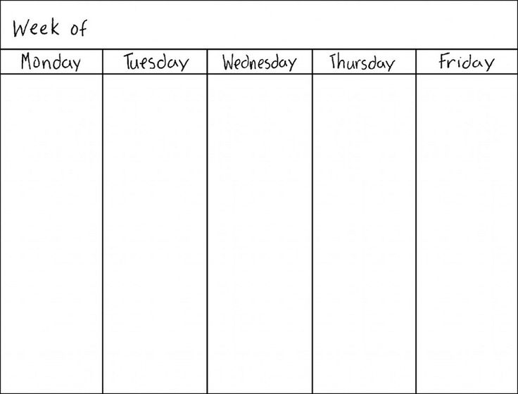 Monday Thru Friday Printable Calendar | Blank Weekly