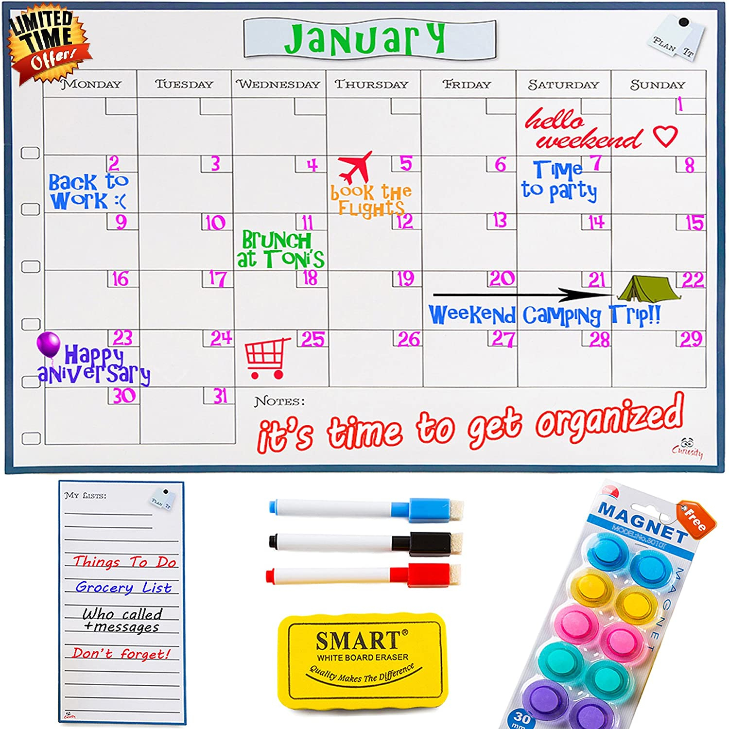 Monday To Sunday Dry Erase Calendar Whiteboard - 1612