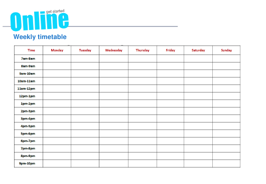 Monday To Sunday Timetable Template | Pdf Template