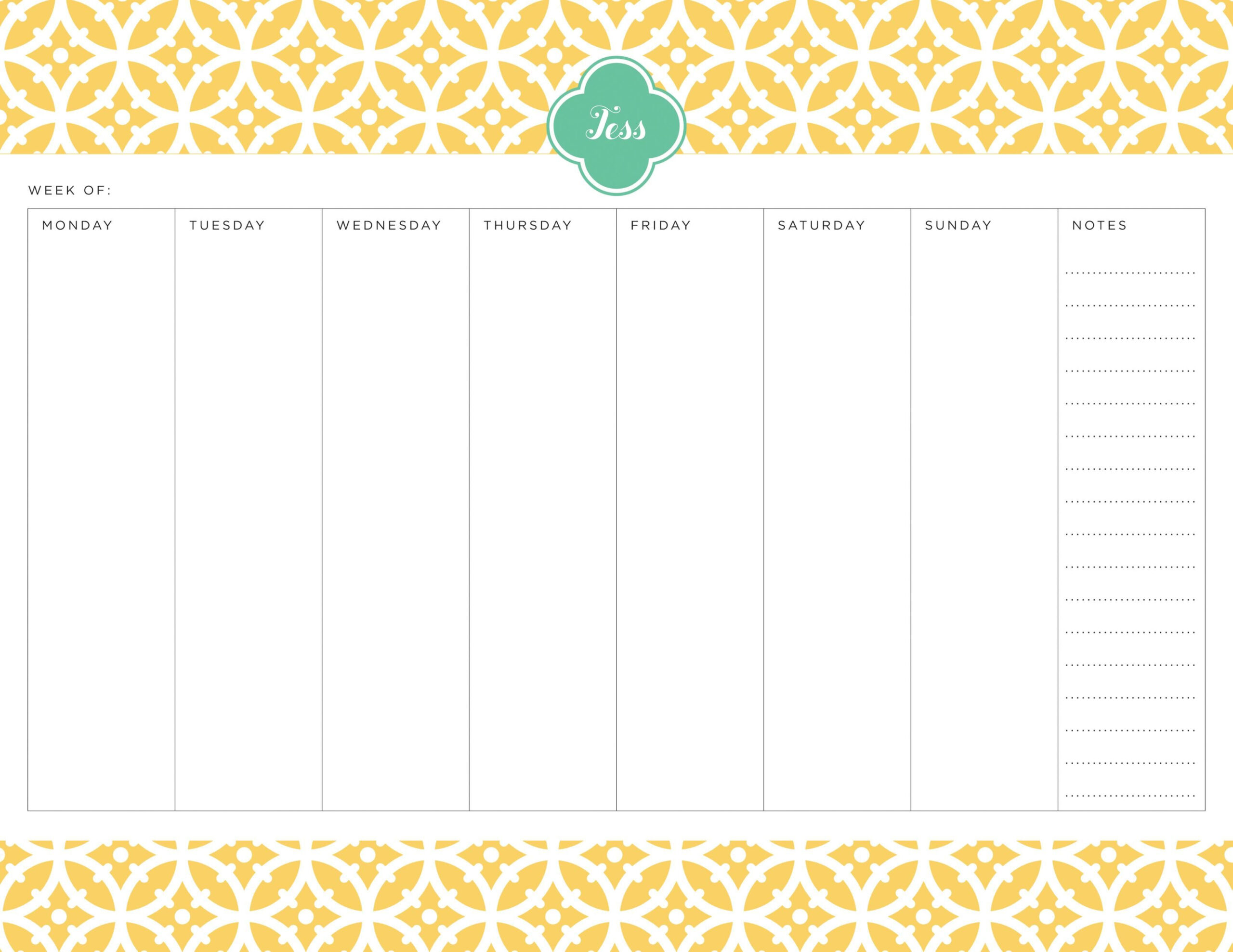 Monogrammed Weekly Planner | Monday Tuesday Wednesday