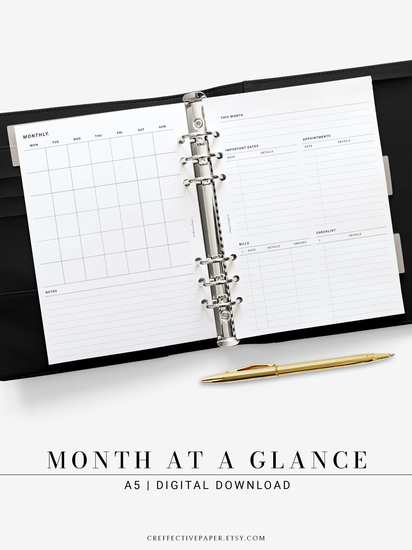 Month At A Glance Month On 2 Pages Monthly Planner