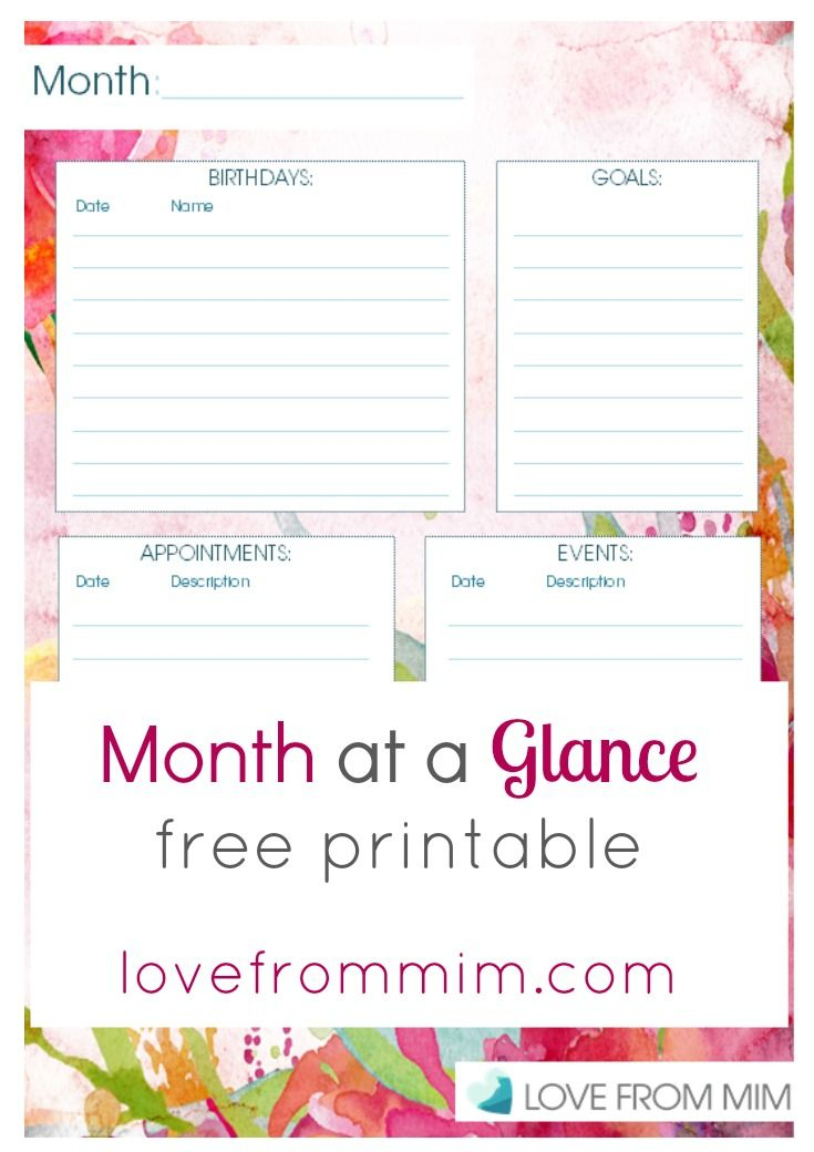 Month At A Glance Planner - Free Printable! | Free
