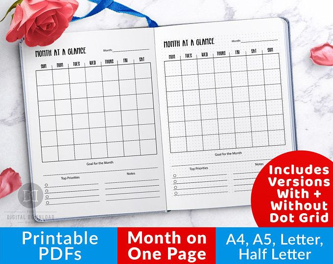 Month At A Glance Printable Day At A Glance Bullet Journal