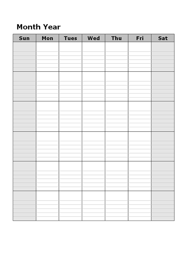 Monthly Blank Calendar In Multi Color : Monday - Free
