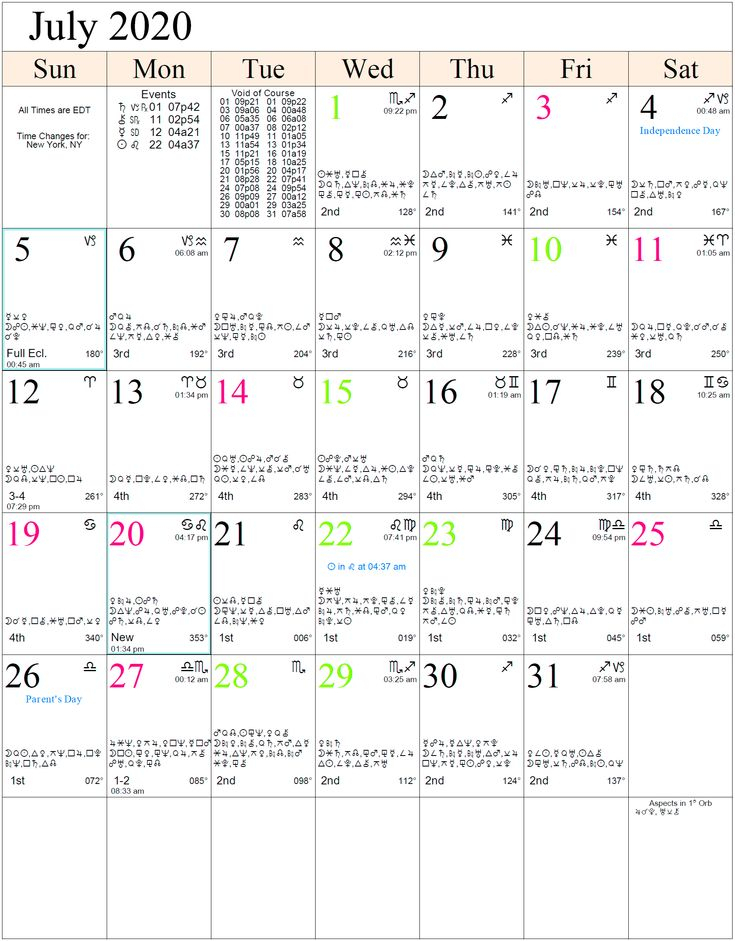 Moon Phases Calendar For July 2020 Printable | Astrology