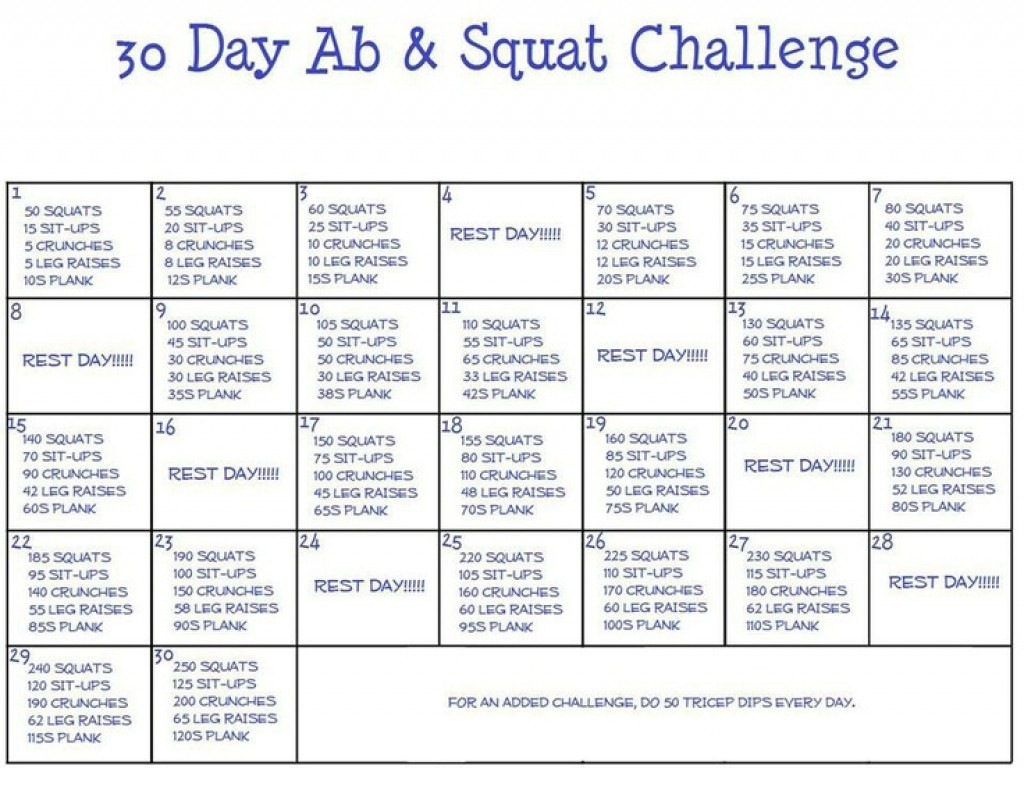 New Printable 30 Day Ab Challenge Calendar | Free