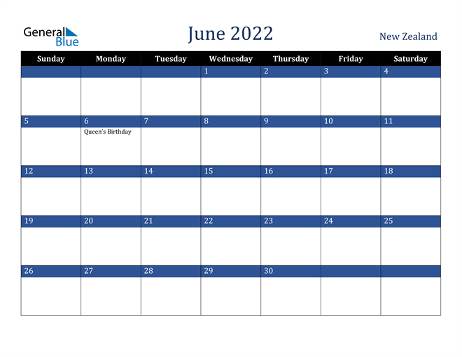 New Zealand June 2022 Calendar With Holidays