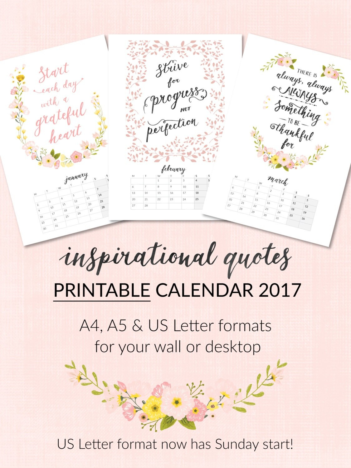 Now 25% Off Printable Calendar 2017 Inspirational Quotes