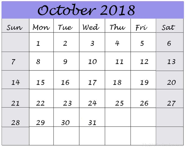 October 2018 Landscape Calendar Date | October 2018