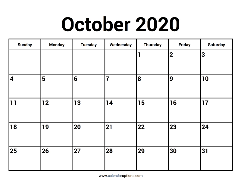 October 2020 Calendars - Calendar Options