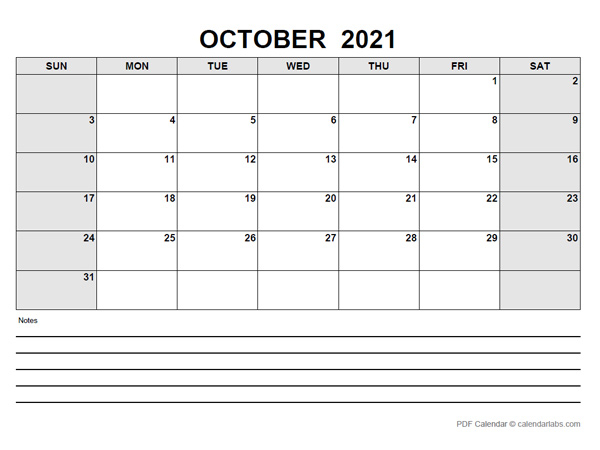 October 2021 Calendar | Calendarlabs